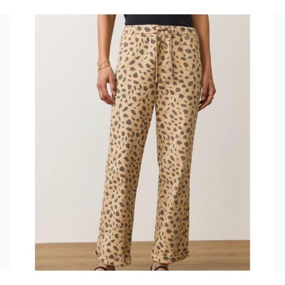 Marine Layer Pants - Marine Layer Allison Pants Leopard Print Tan Charcoal Drawstring XS